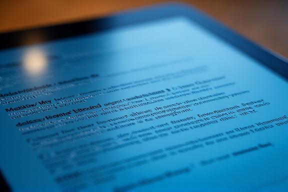 Digital screen showing fine print of commercial terms and conditions